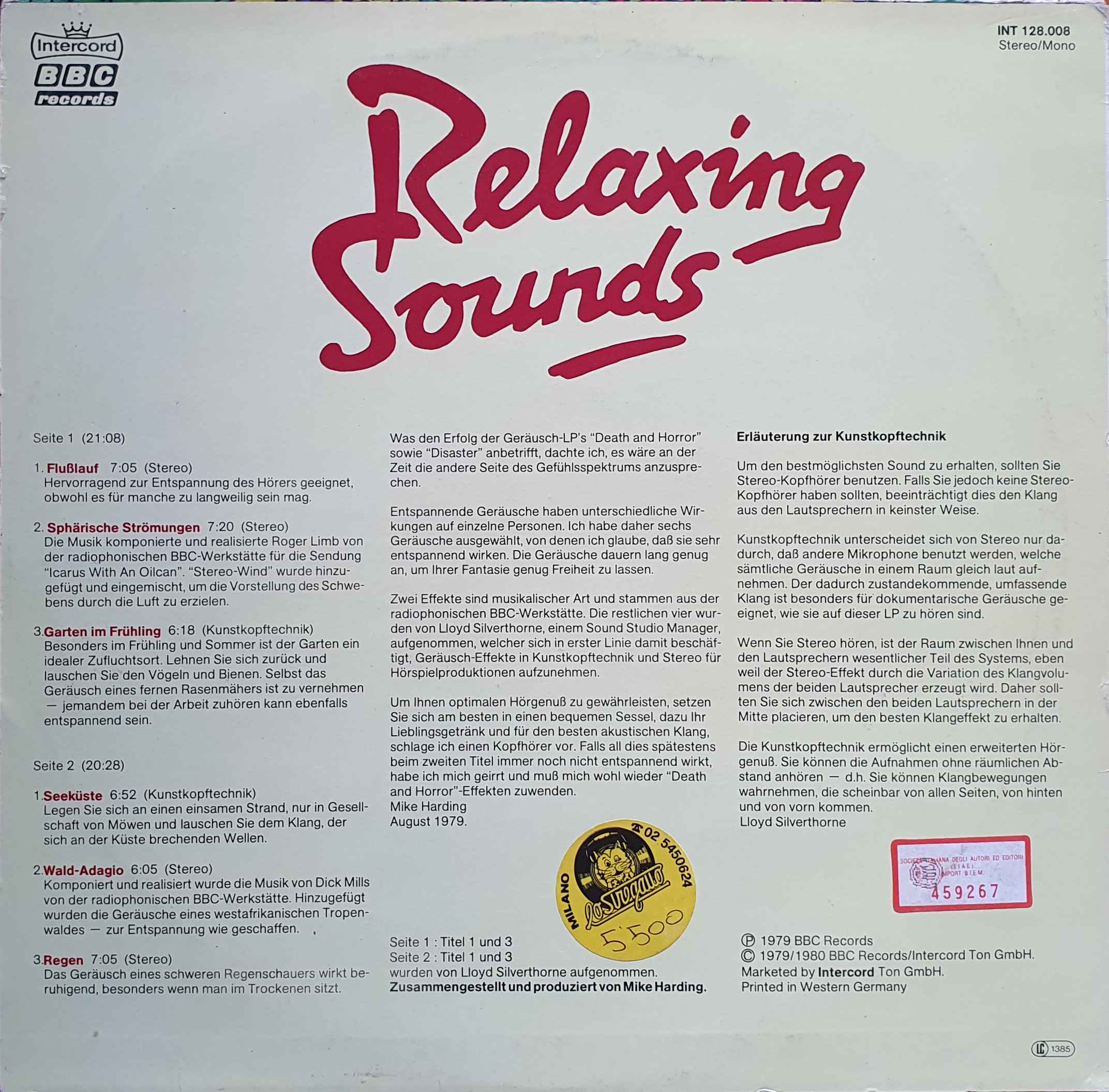 Picture of INT 128.008 Relaxing sounds by artist Various from the BBC records and Tapes library